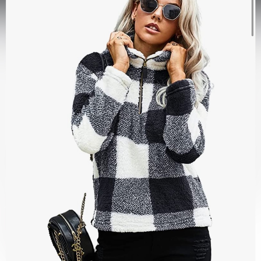 Women's Plaid Quarter Zip Sherpa Pullover